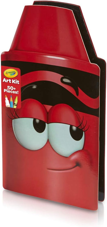 Crayola Tip 50 Piece Art Kit, Scarlet Art Gift for Kids 5 & Up, Includes Crayons, Pip-Squeaks Markers, Colored Pencils, Paper Sheets & Dual-Purpose Sharpener in Tip Character Travel Case