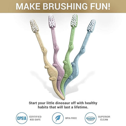 ROARex Vegan Kids Toothbrush | Dino Design | Biodegradable & Compostable Natural Plant-Based Toothbrush | Dinosaur Theme | 1% for The Planet