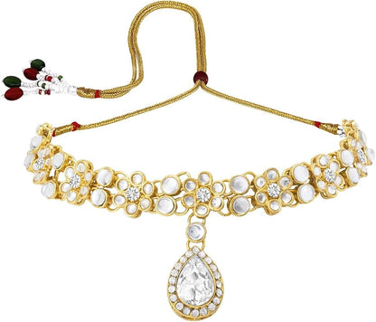 Aheli Traditional Gold Plated Kundan Beads Studded Choker Necklace Dangle Earrings & Maangtikka Set Ethnic Fashion Jewellery Gift for Women