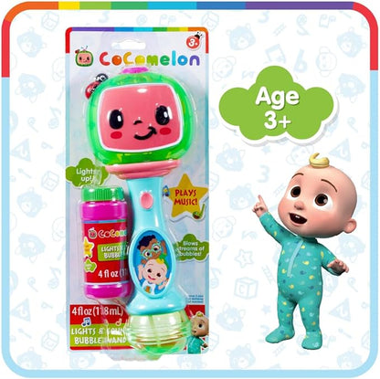 Little Kids Cocomelon Light and Sound Musical Bubble Wand, Includes Bubble Solution