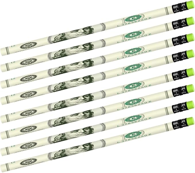 ArtCreativity $100 Bill Pencils, Set of 24, Cool Writing Pencils with Erasers, Birthday Party Favors, Party Goody Bag Fillers, Teacher Supplies for Classroom