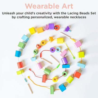 Montessori & Me Stringing Beads for Kids 3-5 - Lacing String Toys for Toddlers - Snap Necklace