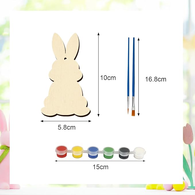 24 Pack Wooden Easter Bunny Craft for Kids Make You Own Easter Rabbit Hanging Ornaments DIY Easter Art and Craft for Girls Boys Art Project Easter Gifts Easter Decoration