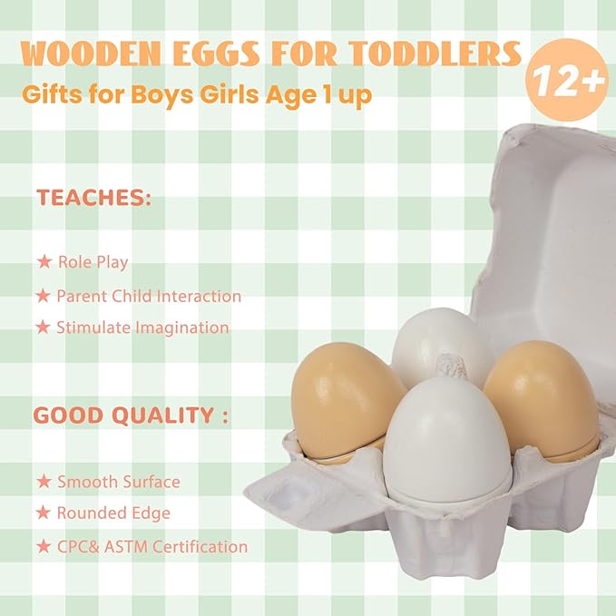 Wooden Eggs, 4PCS Easter Egg Cutting Toys Wooden Play Food Pretend Play Food Sets for Kids Early Development, Christmas Birthday Gifts