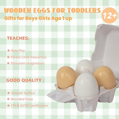Wooden Eggs, 4PCS Easter Egg Cutting Toys Wooden Play Food Pretend Play Food Sets for Kids Early Development, Christmas Birthday Gifts