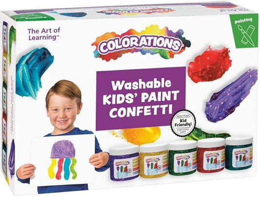 Colorations Washable Kids Primary Paint, Set of 5 Confetti Paints, Sensory Experience, Finger Paint