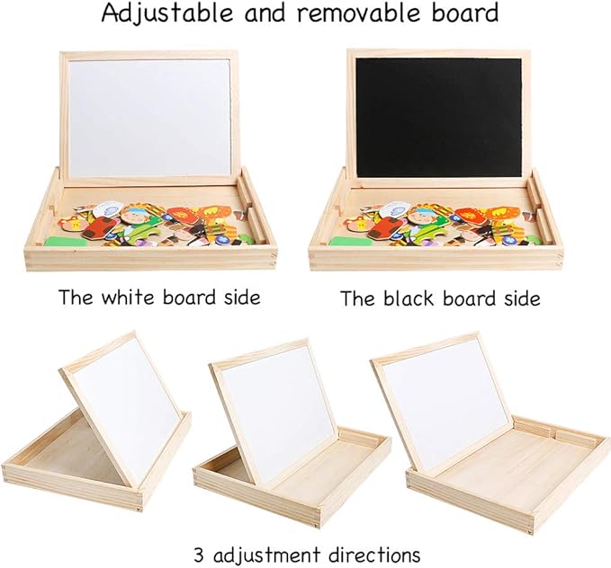 Skrtuan Wooden Educational Toys Magnetic Puzzles for Kids Wooden Art Easel Double Side Educational Learning Games for Boys Girls Children