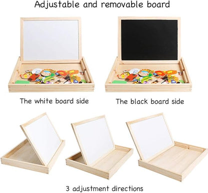 Skrtuan Wooden Educational Toys Magnetic Puzzles for Kids Wooden Art Easel Double Side Educational Learning Games for Boys Girls Children