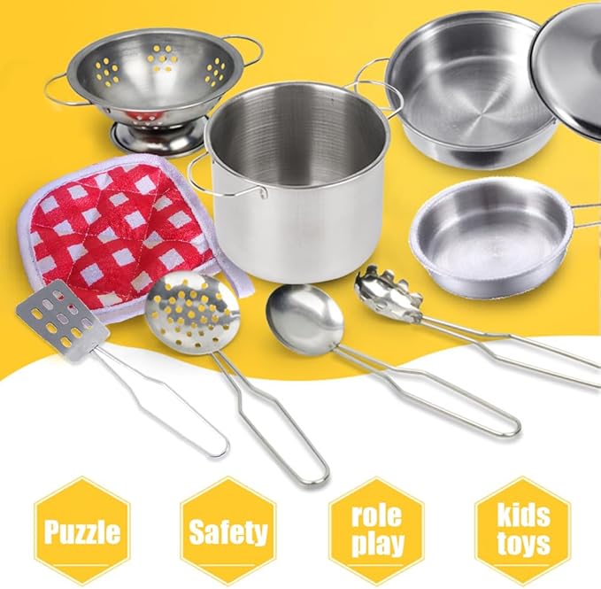 Tiny Cookware Utensils Pretend Play Kitchen Toys Stainless Steel Cooking Set Toys Montessori Kitchen Playset Kids Pots and Pans Playset,Play Kitchen Cooking Toys Kitchen Accessories for Kids Toddlers