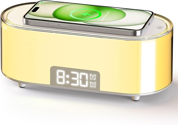 Sunrise Alarm Clock with Simulation, Wake Up Light for Heavy Sleepers, Wireless Charging, Dual Alarms, Sleep Aid & Snooze, 7 Natural Sounds, 8 Night Light, Ideal for Kids Bedroom Gift