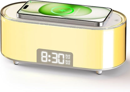 Sunrise Alarm Clock with Simulation, Wake Up Light for Heavy Sleepers, Wireless Charging, Dual Alarms, Sleep Aid & Snooze, 7 Natural Sounds, 8 Night Light, Ideal for Kids Bedroom Gift