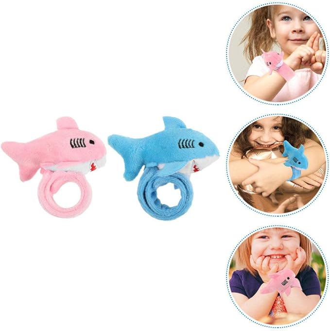 Abaodam 2pcs Shark Slap Bracelet Animal Slap Bracelets Plush Stuffed Animal Hugger Snap Wrist Band for Kids Birthday Party