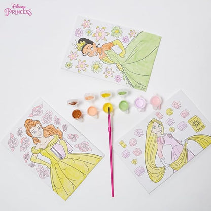 Innovative Designs Disney Princess Canvas Paint Set for Kids with 3 Canvases, Acrylic Paint, Paintbrush, & Easel