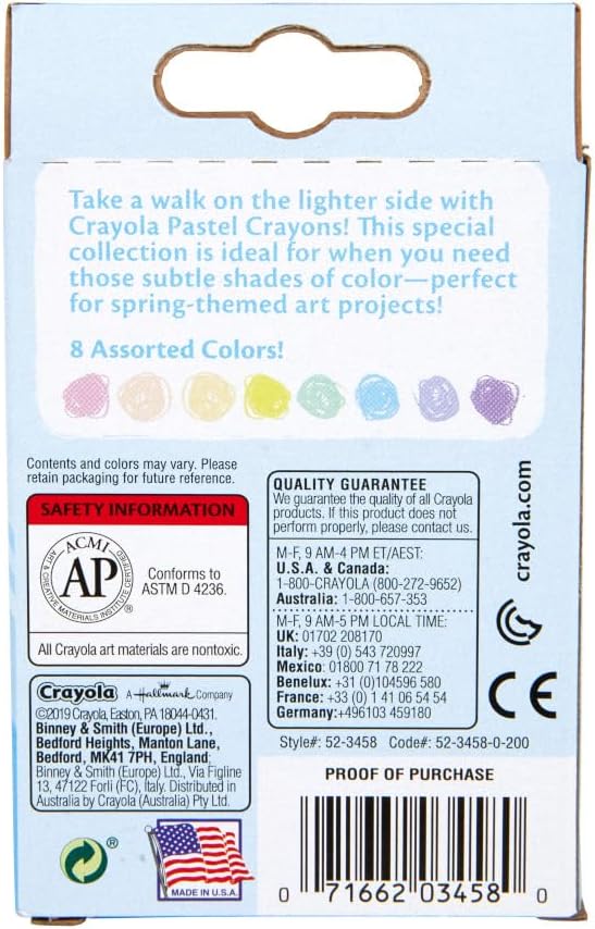 Crayola Pastel Crayons (8ct), Specialty Crayons for Kids, Art Supplies, Pair with Coloring Books, Gift for Kids, Ages 3, 4, 5