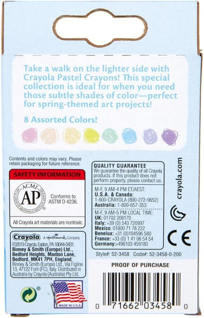 Crayola Pastel Crayons (8ct), Specialty Crayons for Kids, Art Supplies, Pair with Coloring Books, Gift for Kids, Ages 3, 4, 5