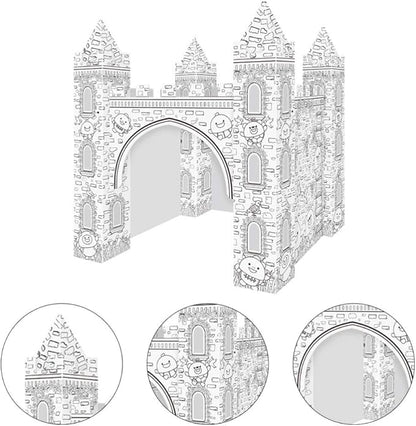 1 Set Colorizing 3D Castle Paper Fairy Tale Castle Paintable Cardboard Castle Kids Art Craft Supplies for Indoor Outdoor Fun