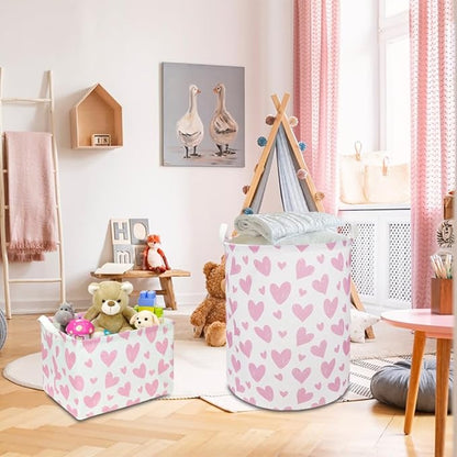 NTAOHAMPER Rectangular Pink Heart Fabric Storage Basket, Books Box, Lovely Storage Trunk, Room Decor, Gift Basket(Pink Heart)