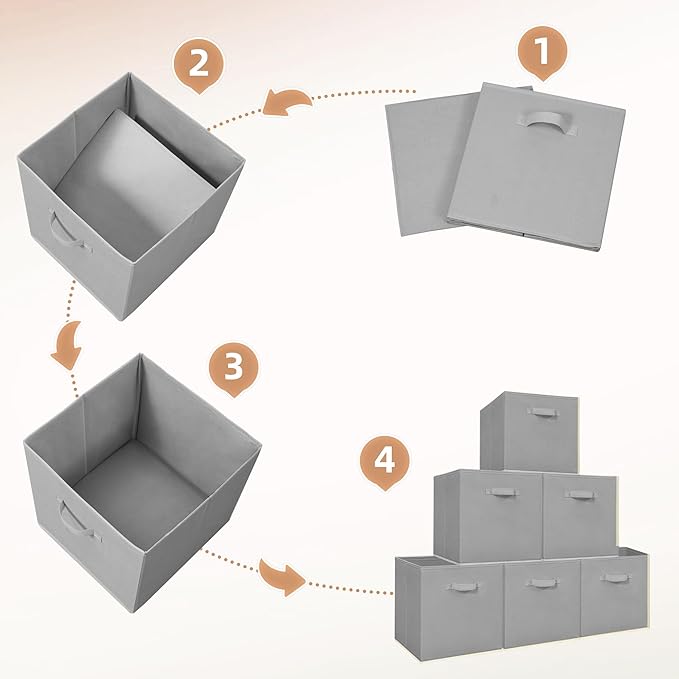 STORAGE MANIAC Storage Cubes, 13 Inch Collapsible Storage Bins with Handles, 6 Pack Fabric Foldable Bins for Organization, Durable Storage Bins for Closet, Shelves, Offices, Toys, 6-Pack Grey