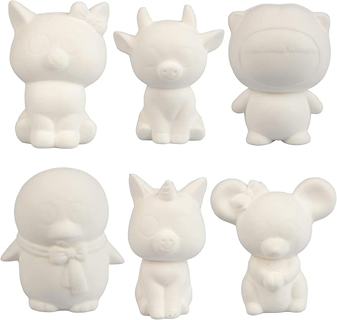 SCS Direct DIY Jumbo Animal Squishies 3.5" -6" (12pc) & Fabric Paint (12 Bottles) Combo Pack- White Kawaii Slow Rising Squishy Toys for Drawing, Painting, Decorating - Scented Stress Relief Craft