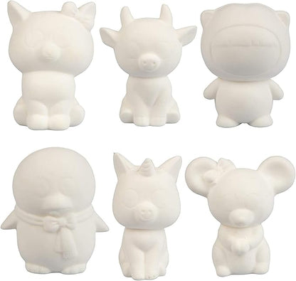 SCS Direct DIY Jumbo Animal Squishies 3.5" -6" (12pc) & Fabric Paint (12 Bottles) Combo Pack- White Kawaii Slow Rising Squishy Toys for Drawing, Painting, Decorating - Scented Stress Relief Craft