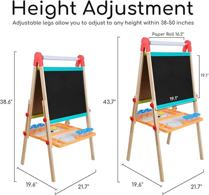 Beipoo All-in-One Art Easel for Kids, Double Sided Wooden Kids Easel, Art Easel for Painting, Toddler Art Easel, Kids Easel with Paper roll Art Easel for Kids Ages 2-4 4-8 8-12