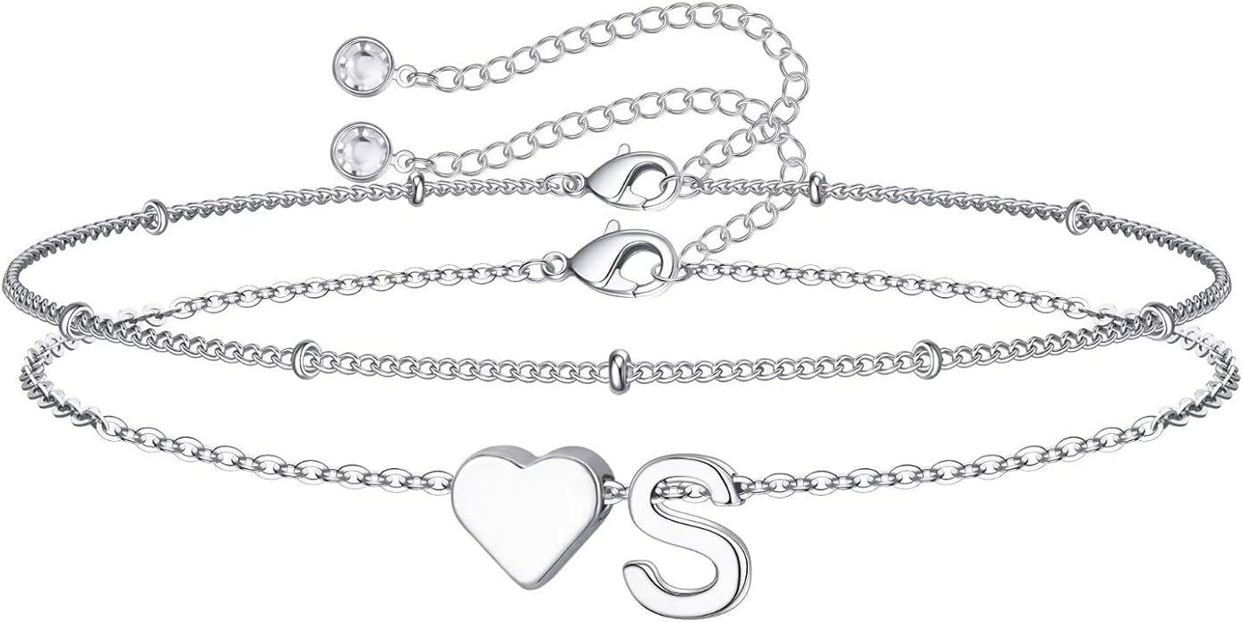 M MOOHAM Mothers Day Gifts for Kids Teens Girls - 14K-Gold-Plated Heart Initial A-Z Bracelets for Women Girl Dainty Gold Bracelets Birthday Mothers Day Gifts for Mom Grandma Teenage Girls Kids Teens