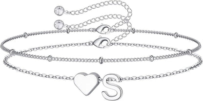 M MOOHAM Mothers Day Gifts for Kids Teens Girls - 14K-Gold-Plated Heart Initial A-Z Bracelets for Women Girl Dainty Gold Bracelets Birthday Mothers Day Gifts for Mom Grandma Teenage Girls Kids Teens