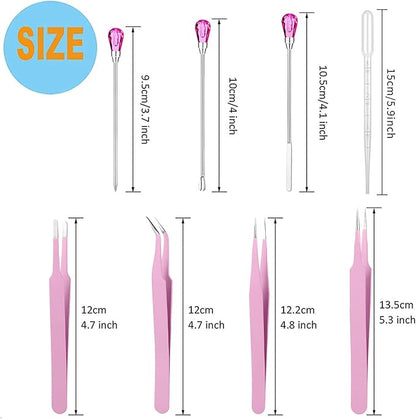 11 Pcs Silicone Resin Mold Tools Set Stirring Needle Spoon Tool Tweezers Precision Kit, Anti-Static Electronics Tweezers Set for Resin Art Crafts,Jewelry Making,DIY Epoxy Casting Molds-Rose Red & Pink