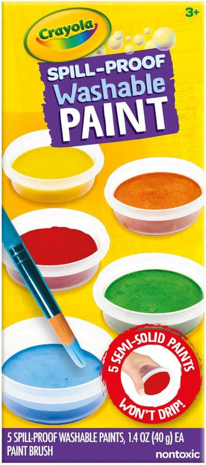 Crayola Spill Proof Paint Set (5ct), Washable Paint for Kids, Craft Supplies for Classrooms, School Supplies