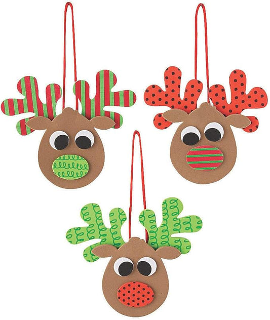 Foam Patterned Reindeer Ornament Craft Kit - Makes 12 - Crafts for Kids and Fun Home Activities