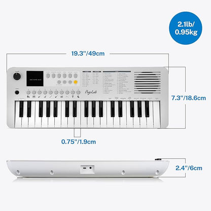 POGOLAB MK1 37 Keys Kids Keyboard Piano, Mini Portable Multi-Function Piano with Excellent Sound Quality, Built-In Speaker & LED Display, Small Electric Music Keyboard Gift for Beginners (White)