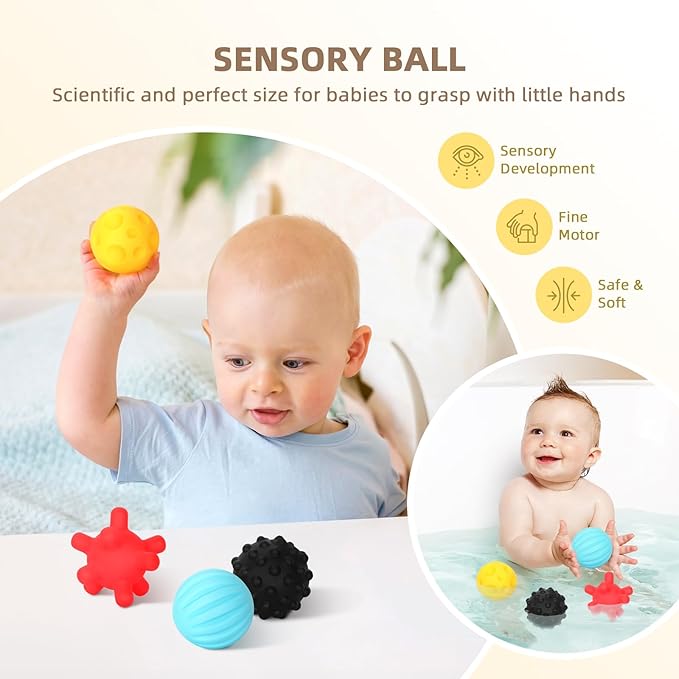 Montessori Toys for Babies 0-6 Months, 7 in 1 Newborn Baby Toys with Spinning Drum, Colorful Fabric Ball, Tissue Box Toy, Sensory Balls, Contrast Cards and More, Great Educational Toy for Baby