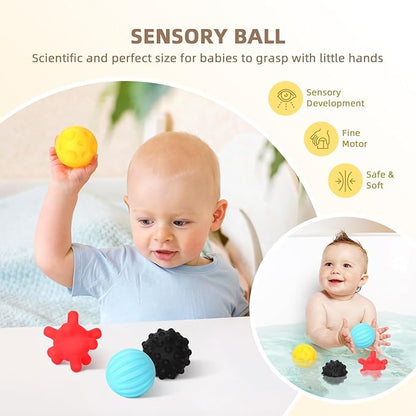 Montessori Toys for Babies 0-6 Months, 7 in 1 Newborn Baby Toys with Spinning Drum, Colorful Fabric Ball, Tissue Box Toy, Sensory Balls, Contrast Cards and More, Great Educational Toy for Baby