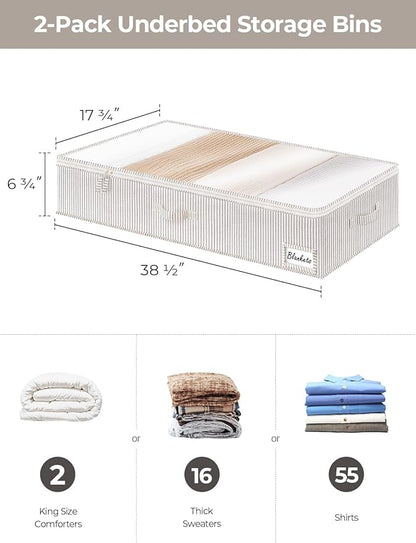 StorageWorks Extra Large Under Bed Storage Containers with Handles and Label Holder, 2 Pack Ultra-thick Fabric Underbed Bins, Closet Organizer for Clothes, Blankets, Sweater