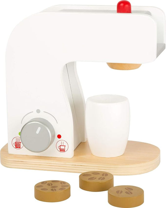 Small Foot Wooden Toys Coffee Machine, Cups and Coffee Beans Complete playset for Play Kitchens Designed for Children Ages 3+, Multi (10593)