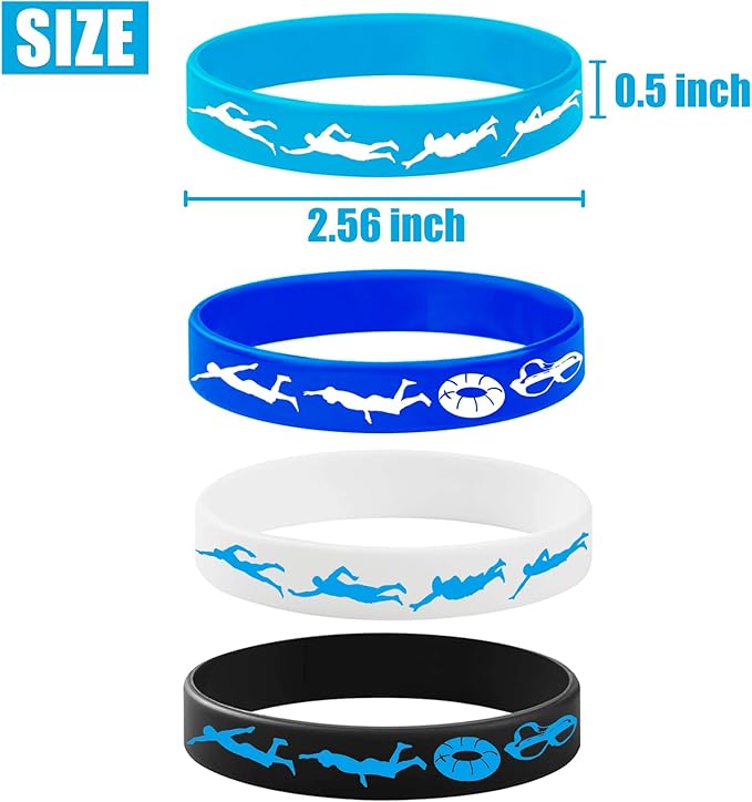 24PCS Swimming Silicone Wristband Party Favors -Swimming Rubber Wristband Party Supplies Decorations Swimming Action Sport Themed Birthday Baby Shower Party Favors