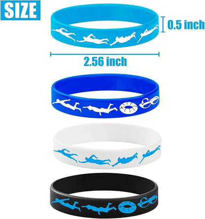 24PCS Swimming Silicone Wristband Party Favors -Swimming Rubber Wristband Party Supplies Decorations Swimming Action Sport Themed Birthday Baby Shower Party Favors