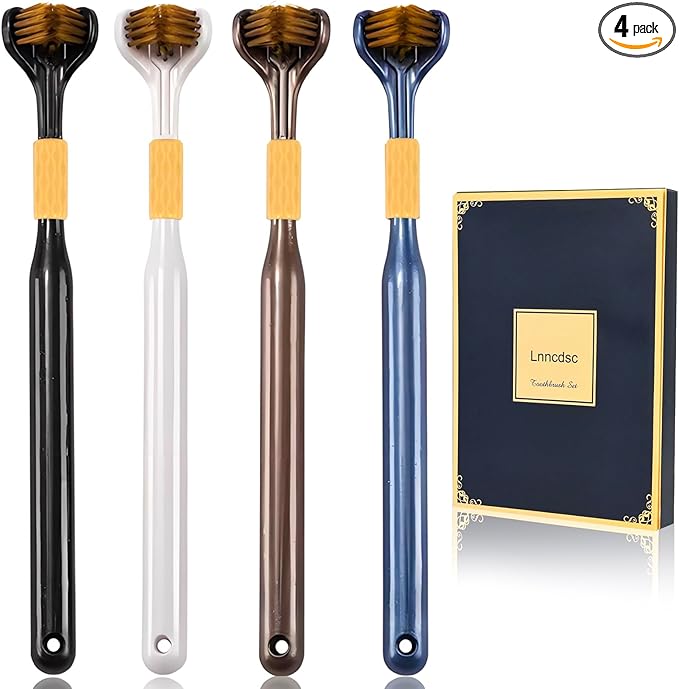 4-Piece Set of 3-Sided toothbrushes Adults, Extra Soft toothbrushes for Adults, Medium Toothbrush for Comprehensive Care of Teeth and Gums.