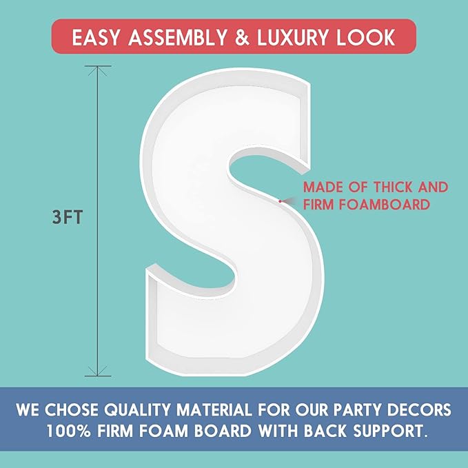 3FT Tall Mosaic Balloon Frame Letters Big Marquee Light Up LettersDIY Kit for Birthday Party Wedding Backdrop Decor Letter S Pre-Cut Foam Board