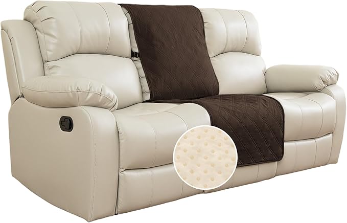 TOMORO Non-Slip Recliner Sofa Cover - 100% Waterproof Recliner Chair Slipcover Furniture Protector, Washable Couch Cover with Elastic Straps for Dog and Kids, Brown, 23 Inch Middle