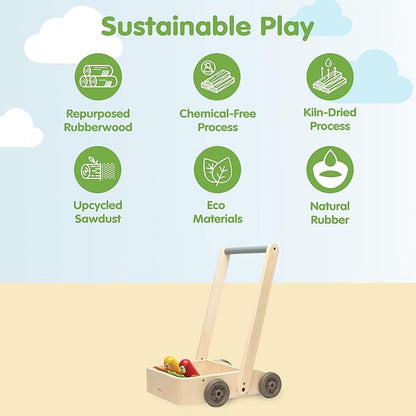 PlanToys® Musical Bird Walker Wooden Push Toy with Sound | Montessori Developmental Activity for Balance, Rhythm & Coordination | Eco-Friendly Educational Toy for Early Learning