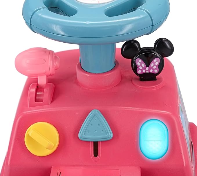 Kiddieland Disney Minnie Mouse Camper Ride-On, Lights & Sounds Foot-to-Floor Toddler Push Car with Storage, 12+ Months, 55 lb Limit
