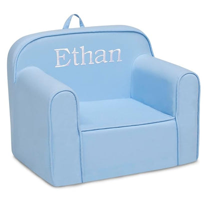 Delta Children Personalized Cozee Chair - Customize with Name – Foam Kids Chair for Ages 18 Months and Up, Powder Blue