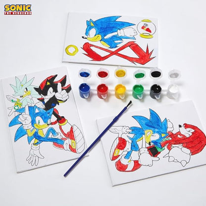 Innovative Designs Sonic The Hedgehog Canvas Paint Set for Kids with 3 Canvases, Acrylic Paint, Paintbrush, & Easel