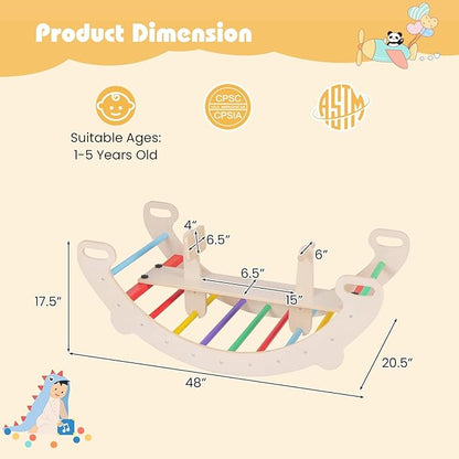 HONEY JOY Wooden Rocking Climbing Arch, 4-in-1 Montessori Kids Arch Rocker Climber Ladder for Rocking Horse, Children Indoor Outdoor Gym Learning Playset, Playground Climbing Toys for Toddlers Gift