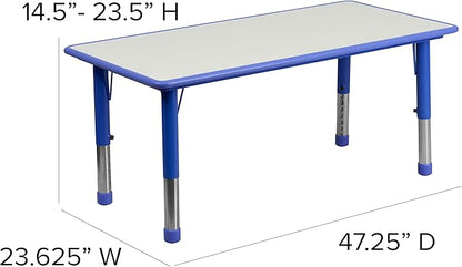 Flash Furniture Wren 23.625''W x 47.25''L Rectangular Blue Plastic Height Adjustable Activity Tables with Grey Tops, Set of 6