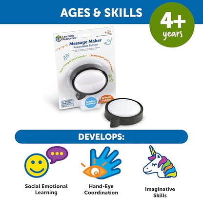 Learning Resources Message Maker Recordable Button, Social Emotional Learning Toys, Kids Easter Basket Stuffers,1 Piece