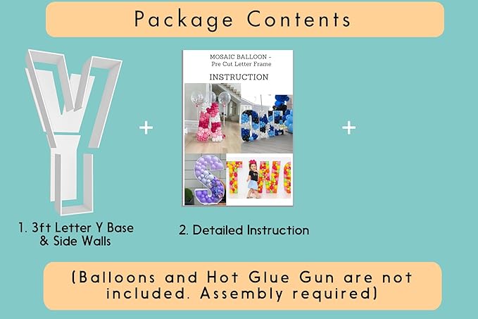 3FT Tall Mosaic Balloon Frame Letters Big Marquee Light Up Letters DIY Kit for Birthday Party Wedding Backdrop Decor Letter Y Pre-Cut Foam Board