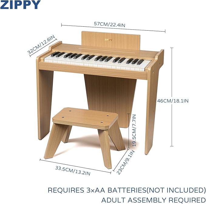 ZIPPY Kids Piano Keyboard, 37 Keys Digital Piano for Kids, Music Educational Instrument Toy, Wood Piano for 3+ Girls and Boys, Oak Basic