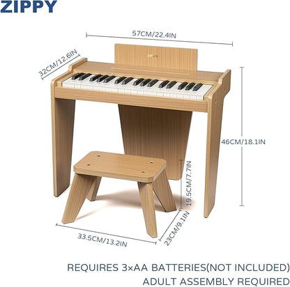 ZIPPY Kids Piano Keyboard, 37 Keys Digital Piano for Kids, Music Educational Instrument Toy, Wood Piano for 3+ Girls and Boys, Oak Basic